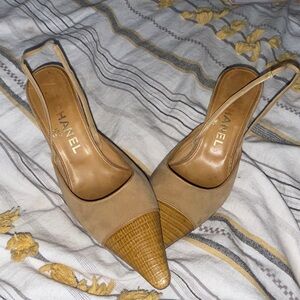 CHANEL Beige and Brown Slingback Heels